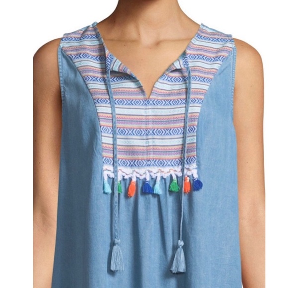 NEIMAN MARCUS Chambray Embellished Sleeveless Dress - Picture 5 of 10